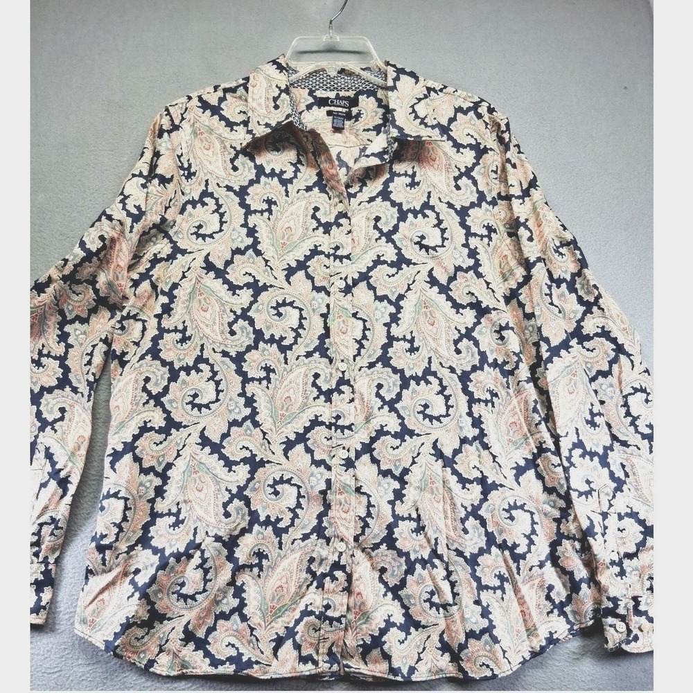 Chaps Button Down Shirt No Iron Paisley Print Y2K Women's‎  Size XL/TG